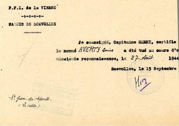 AVERTY Victor Certificat décès