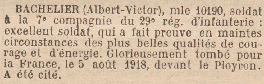 BACHELIER Albert MM JO 30 Aout 1919