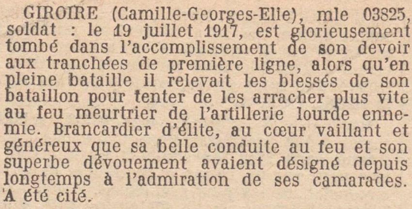 GIROIRE Camille MM JO 12 Octobre 1920